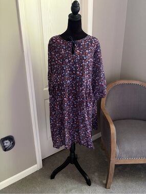Floral Tiered Babydoll Dress in Navy, Pink & Rust